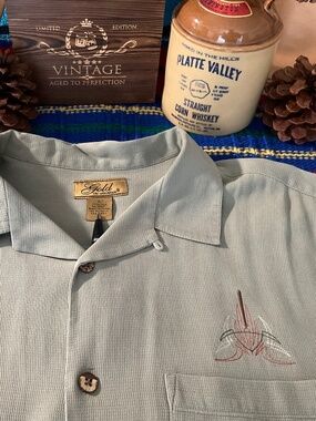 Bundle of 2 men’s embroidered camp shirts (XL)- Hot rod and Resort style!